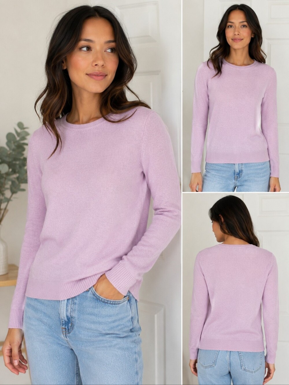 L.L.Bean 100% Cashmere Lilac Crewneck Sweater Knit Quiet Luxury Preppy Sz M Ski